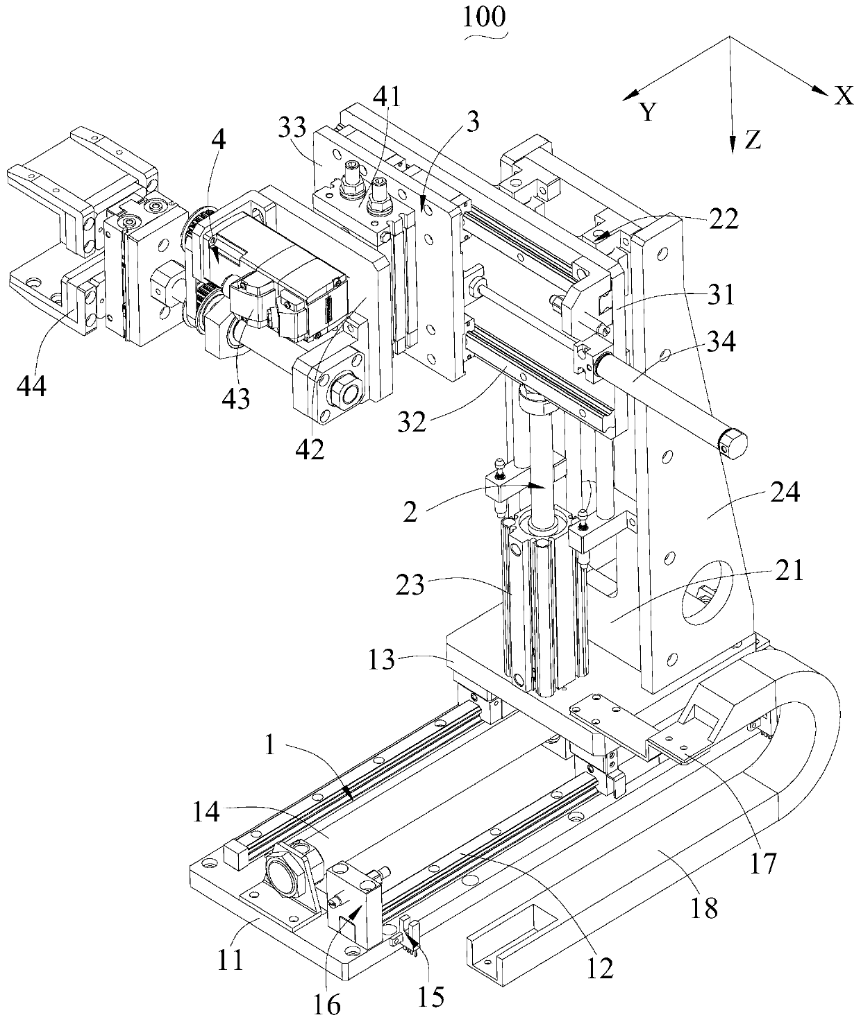 Three-axis linkage rotation clamping claw device and battery processing ...