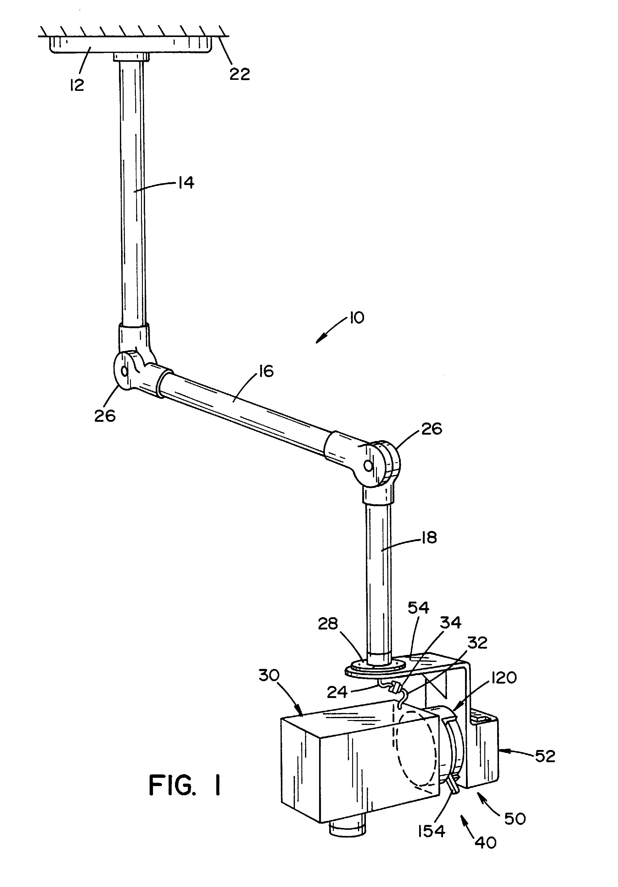 Connection system for mounting a device onto a support arm