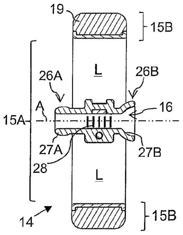 Line routing device for hanging applications, particularly as a service loop for a drill