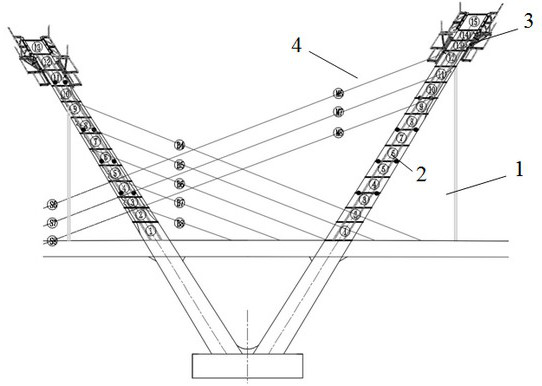 A construction method for two-way inclined V-shaped bridge towers of a cable-stayed bridge without back cables