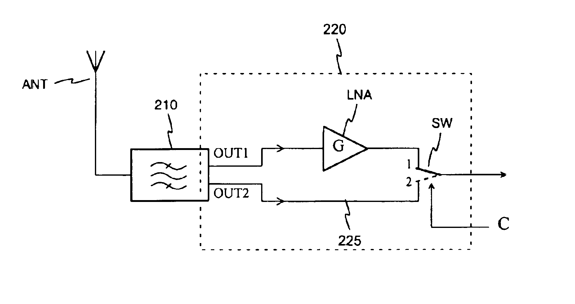 Bypass arrangement for low-noise amplifier