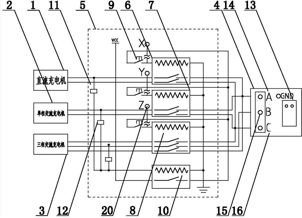 Alternating and direct current integrated intelligent charging connecting device