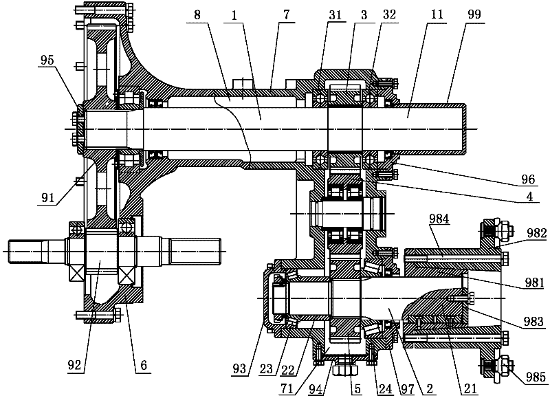 Ground-clearance-adjustable tractor transmission system