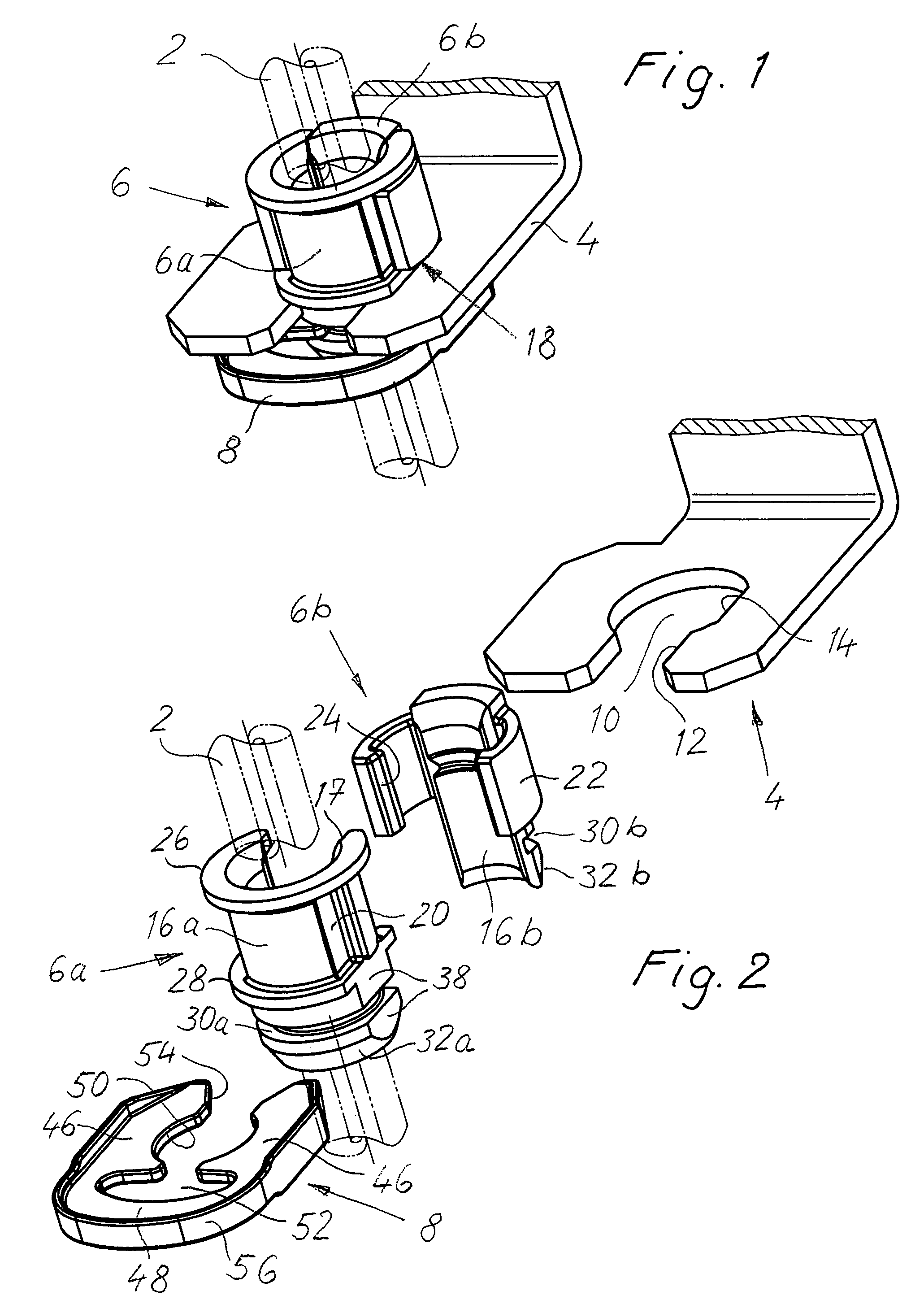 Joining assembly for fixing a tube at a holder