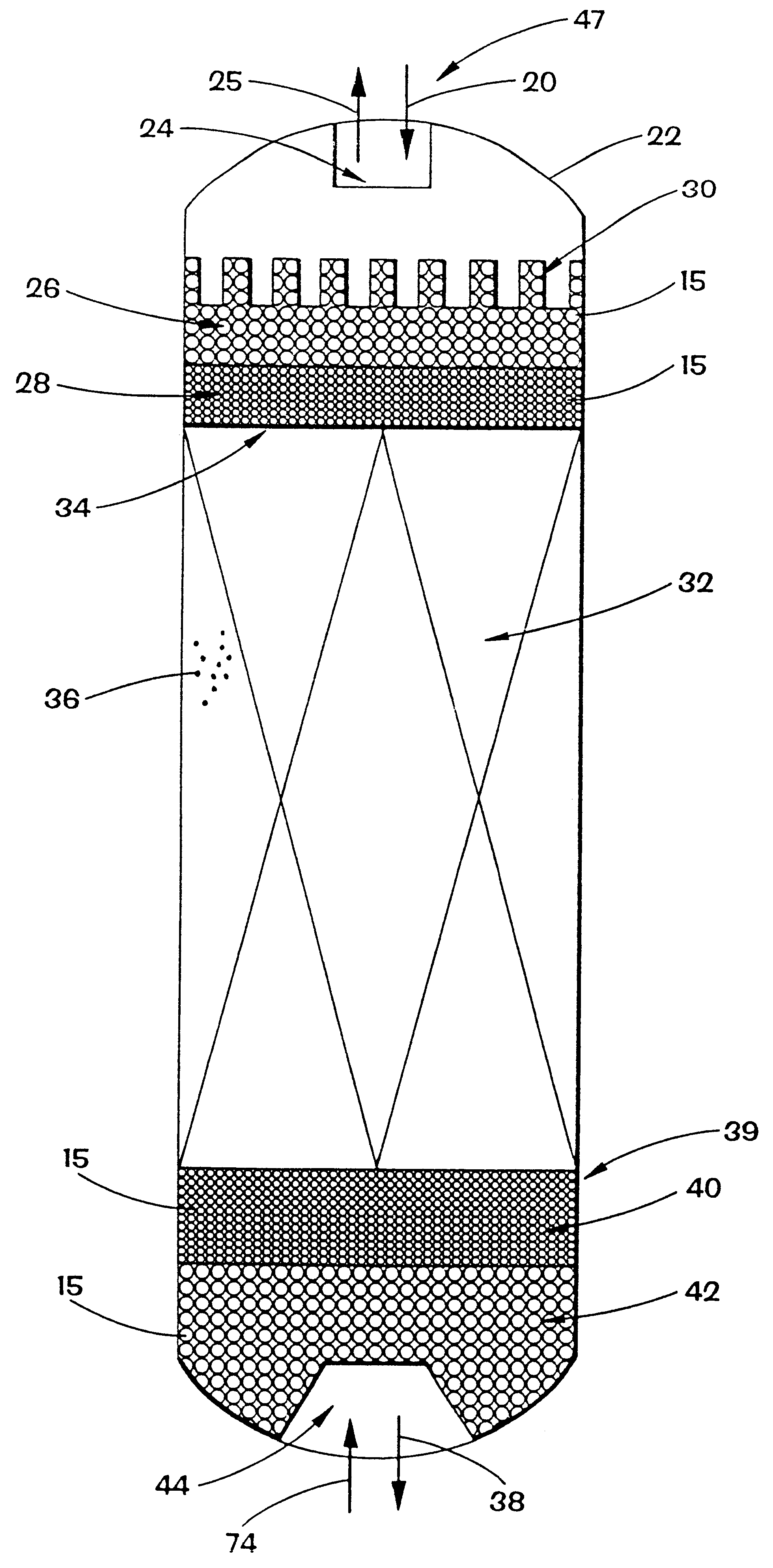 Filtration and flow distribution method for chemical reactors