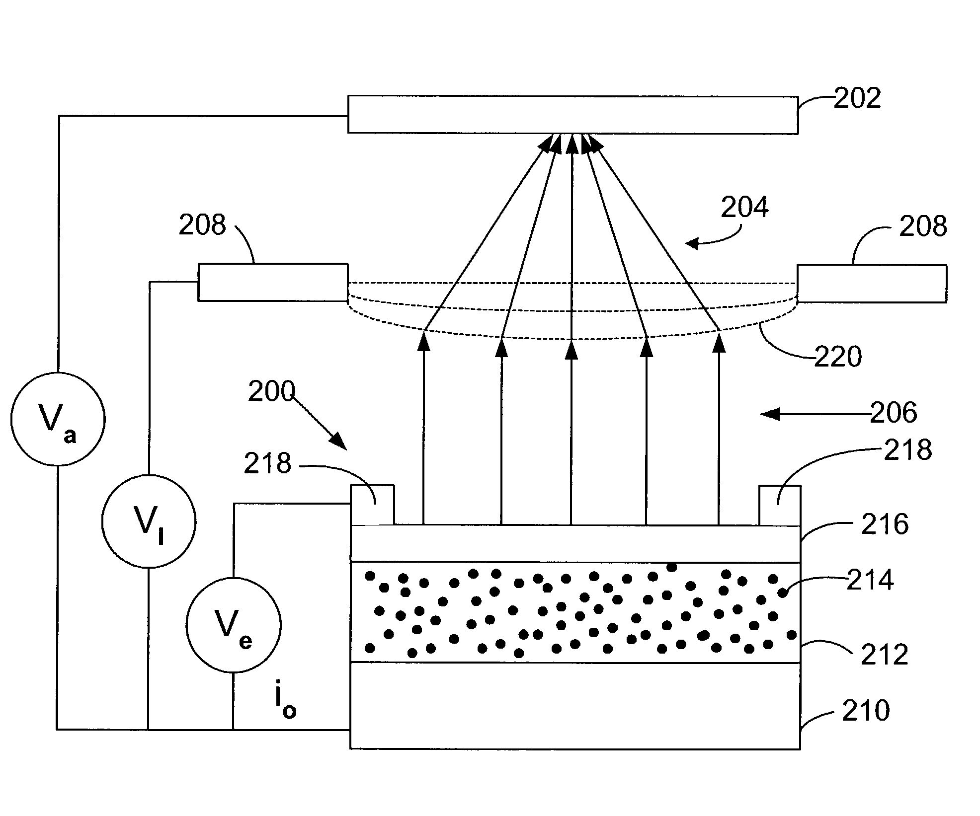 Emitter with dielectric layer having implanted conducting centers
