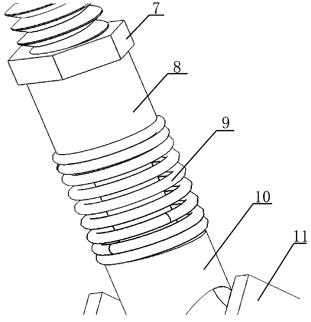 An adjustable support device for the feeding plate of a magnetic powder pressing automatic production line