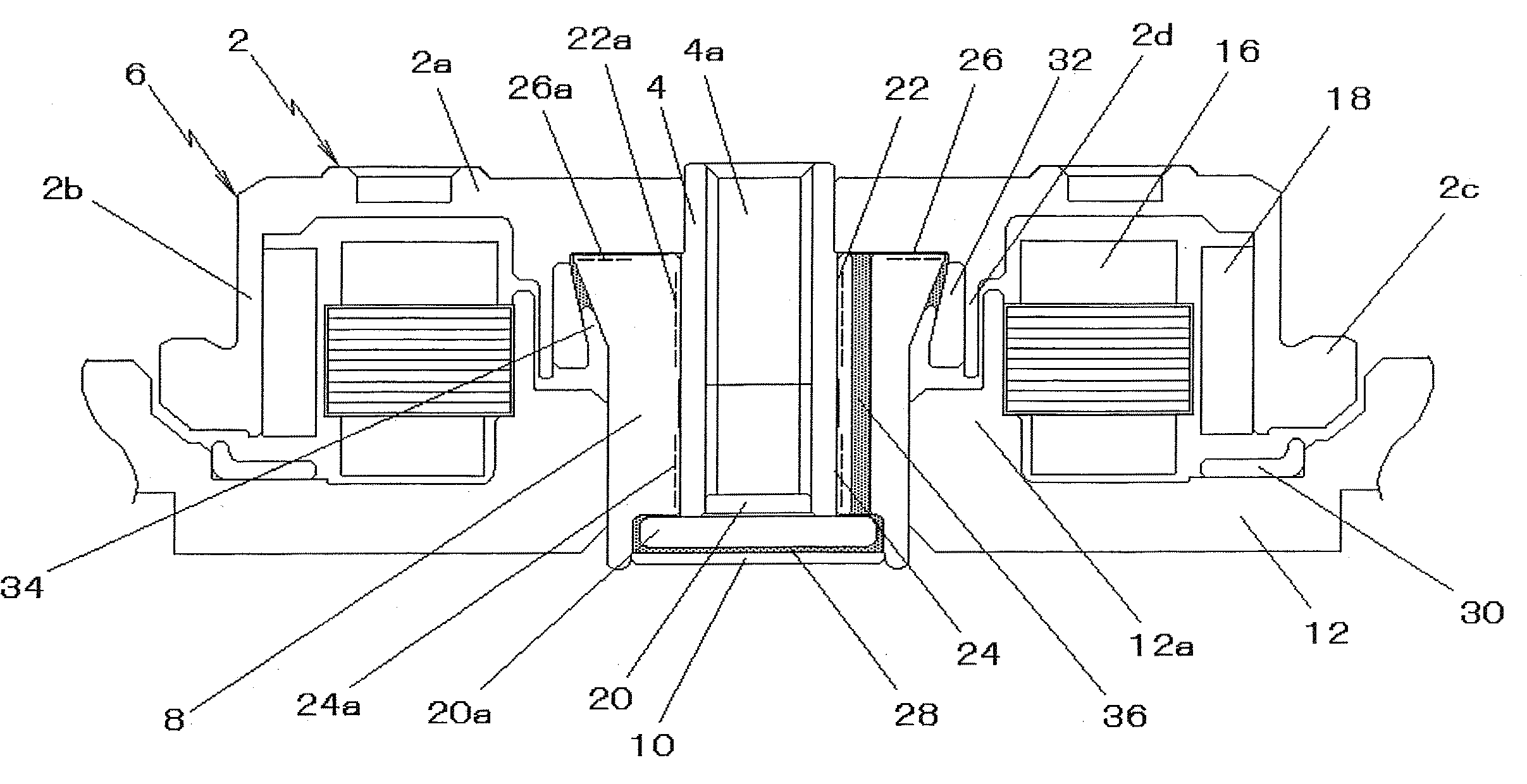 Disk drive spindle motor with radial inward thrust area annular prutruding portion and bearing member communicating passage