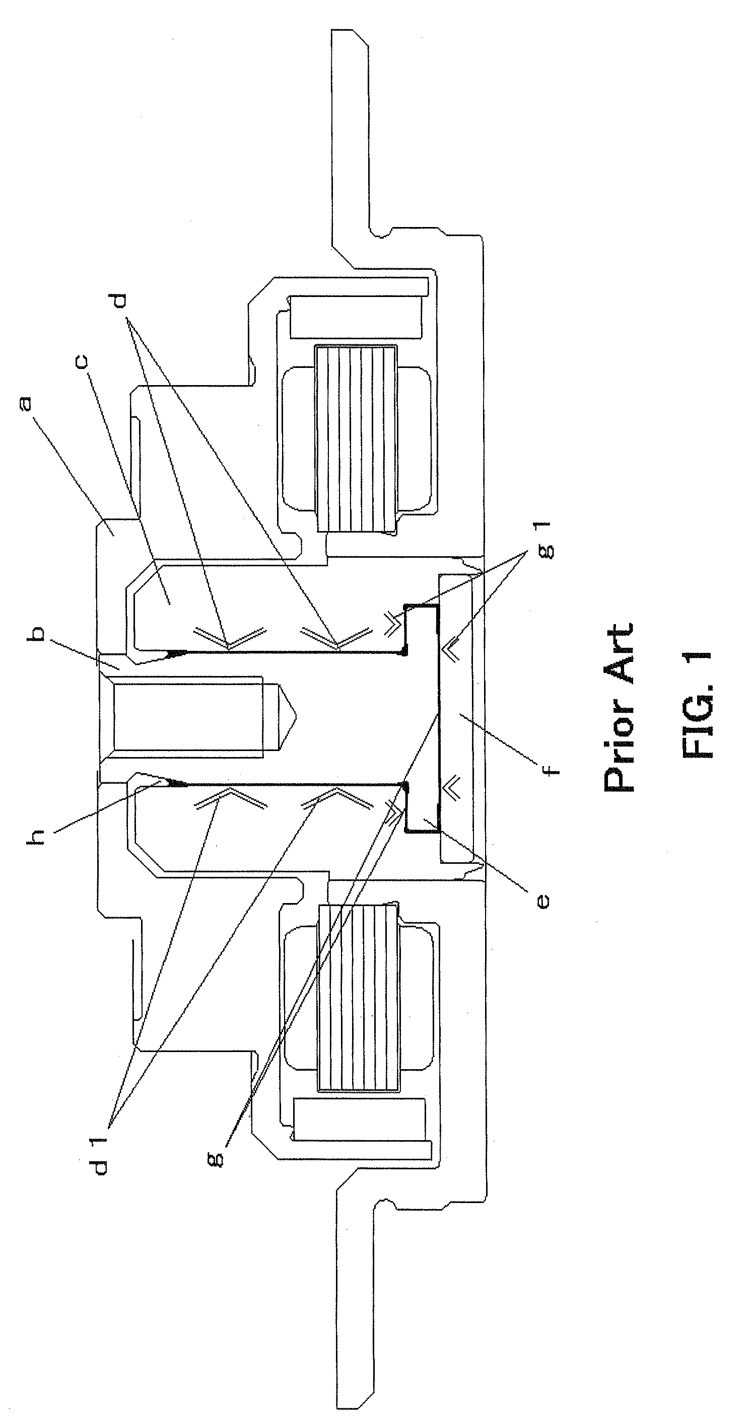Disk drive spindle motor with radial inward thrust area annular prutruding portion and bearing member communicating passage