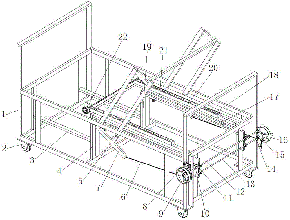 Nursing bed for patients with manual lifting of back and bending of legs