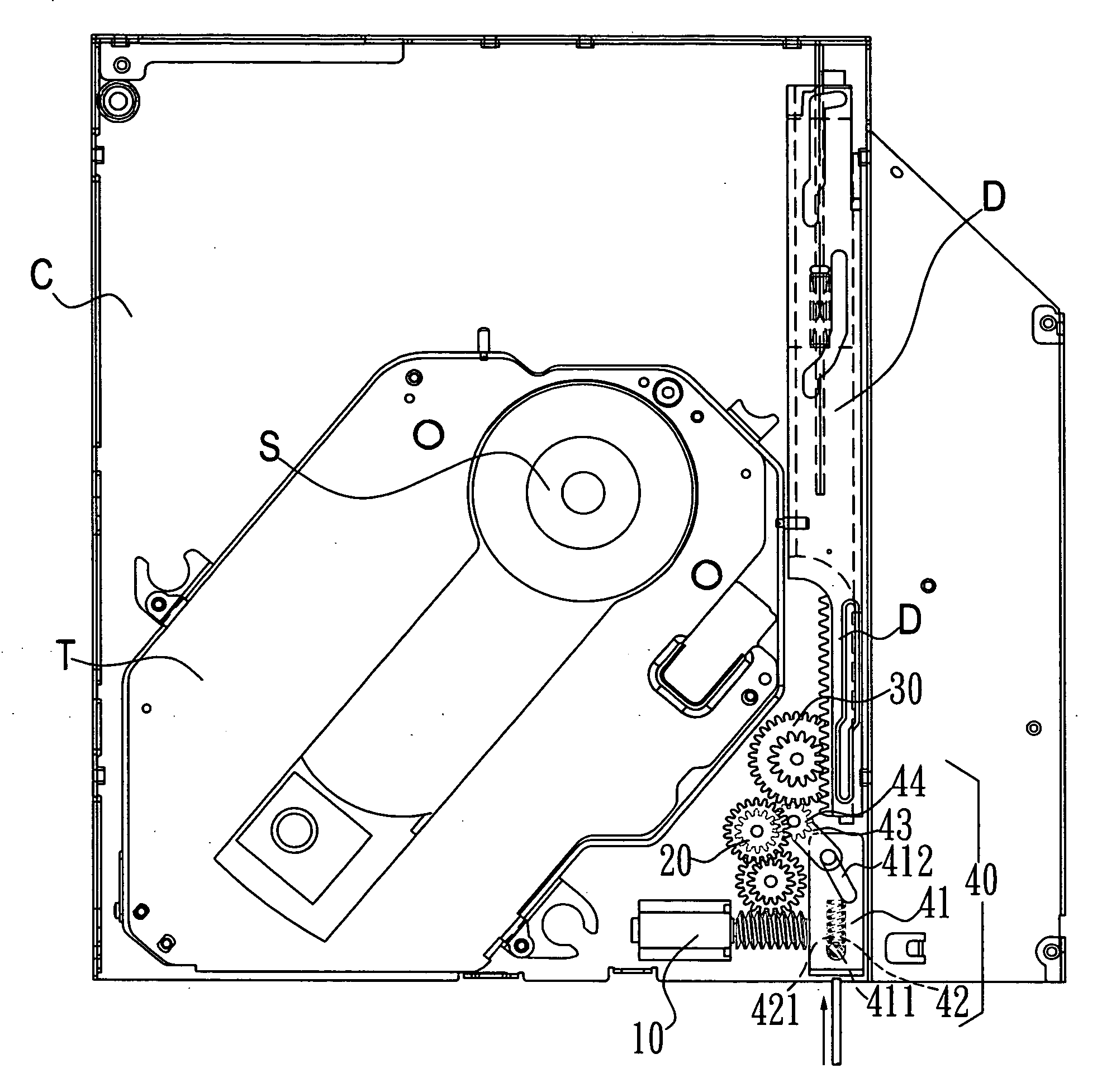 Disc emergent ejecting mechanism for optical disc drive