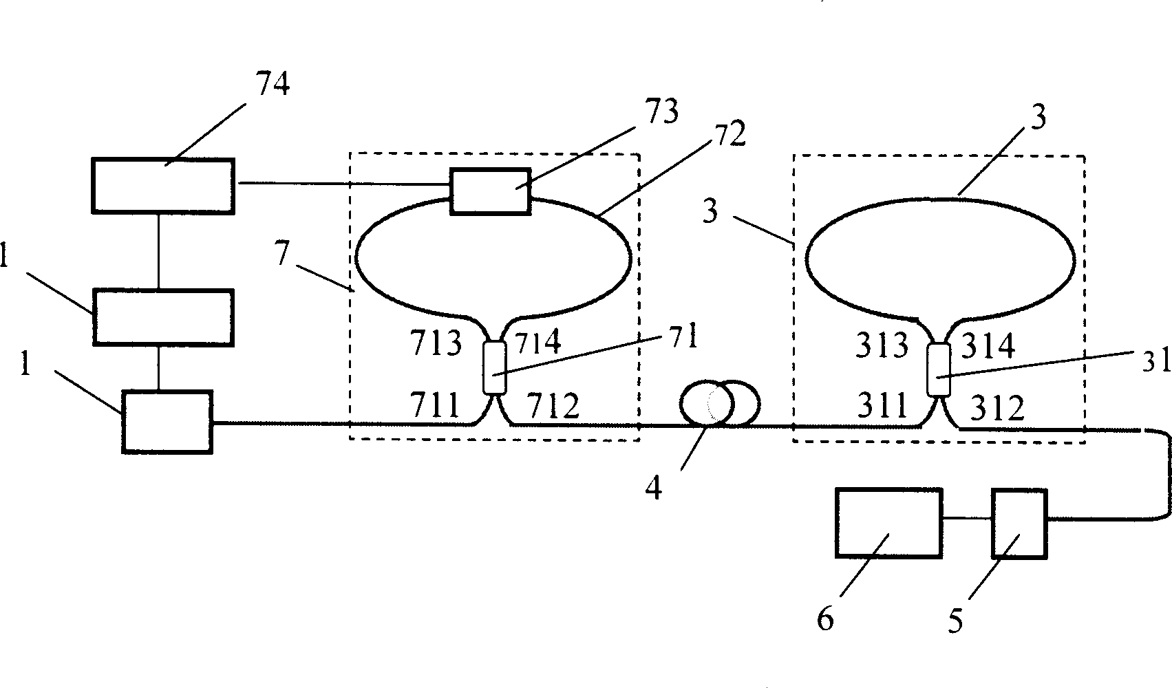 Dying oscillation absorption spectrum detecting and sensing device for all optical fiber cavity