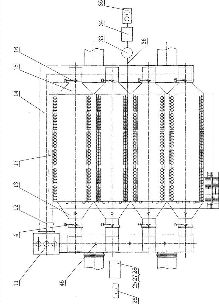 Runoff long-bag low-pressure pulse bag type dust collector