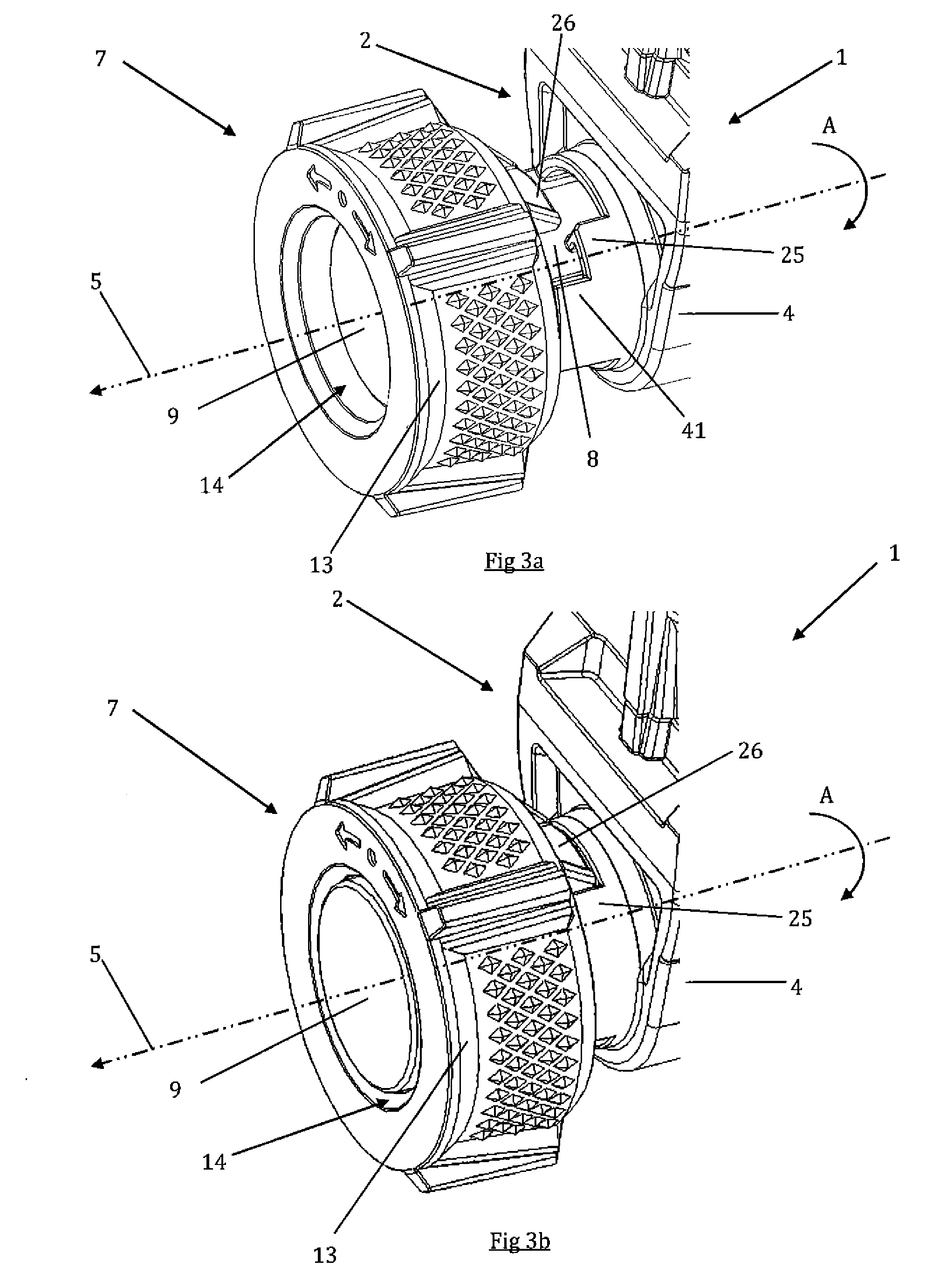 Portable electric lamp with a compact casing housing a lighting module controlled by a rotary actuator