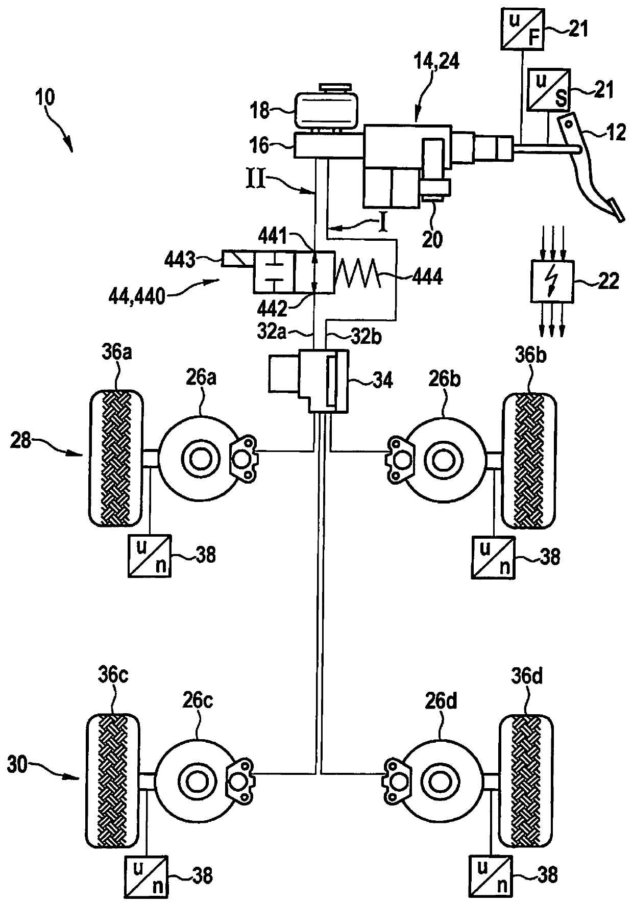 Electronically slip-controllable braking system