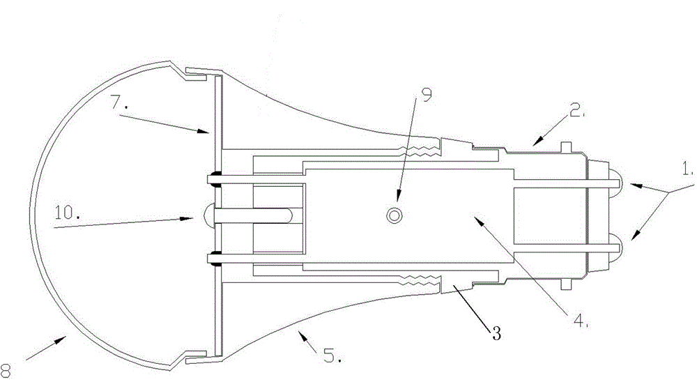 Semicircular spliced LED (Light-Emitting Diode) lamp bulb provided with embedded driver