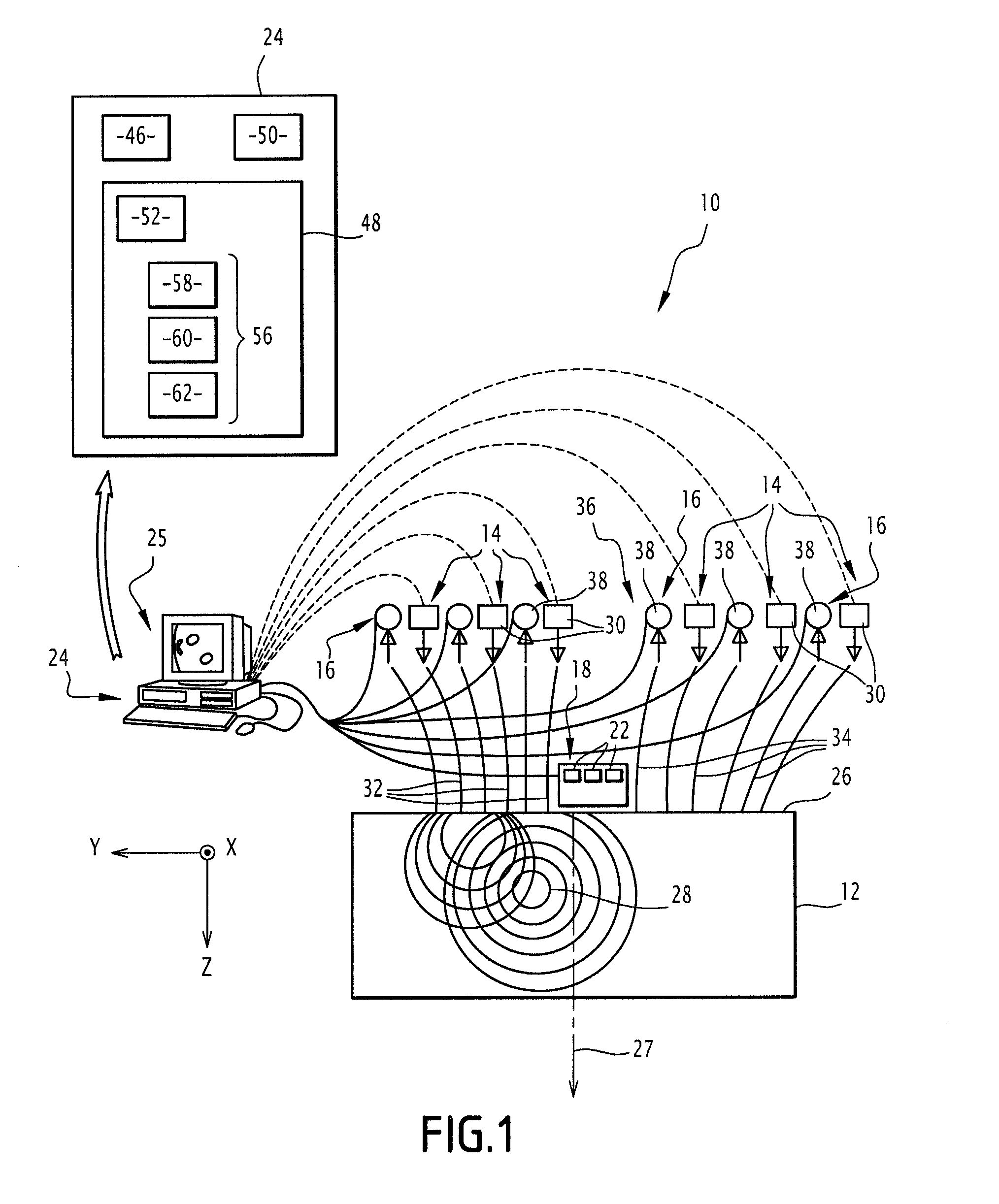 System for reconstructing optical properties in a diffusing medium, comprising a pulsed radiation source and at least two detectors of two different types, and associated reconstruction method