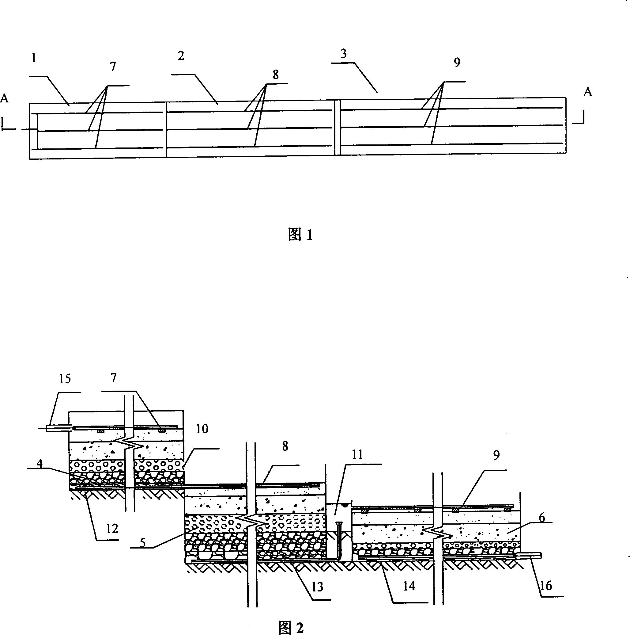 Process method for stairway composite ecological bed clarified sewage and ecological bed thereof