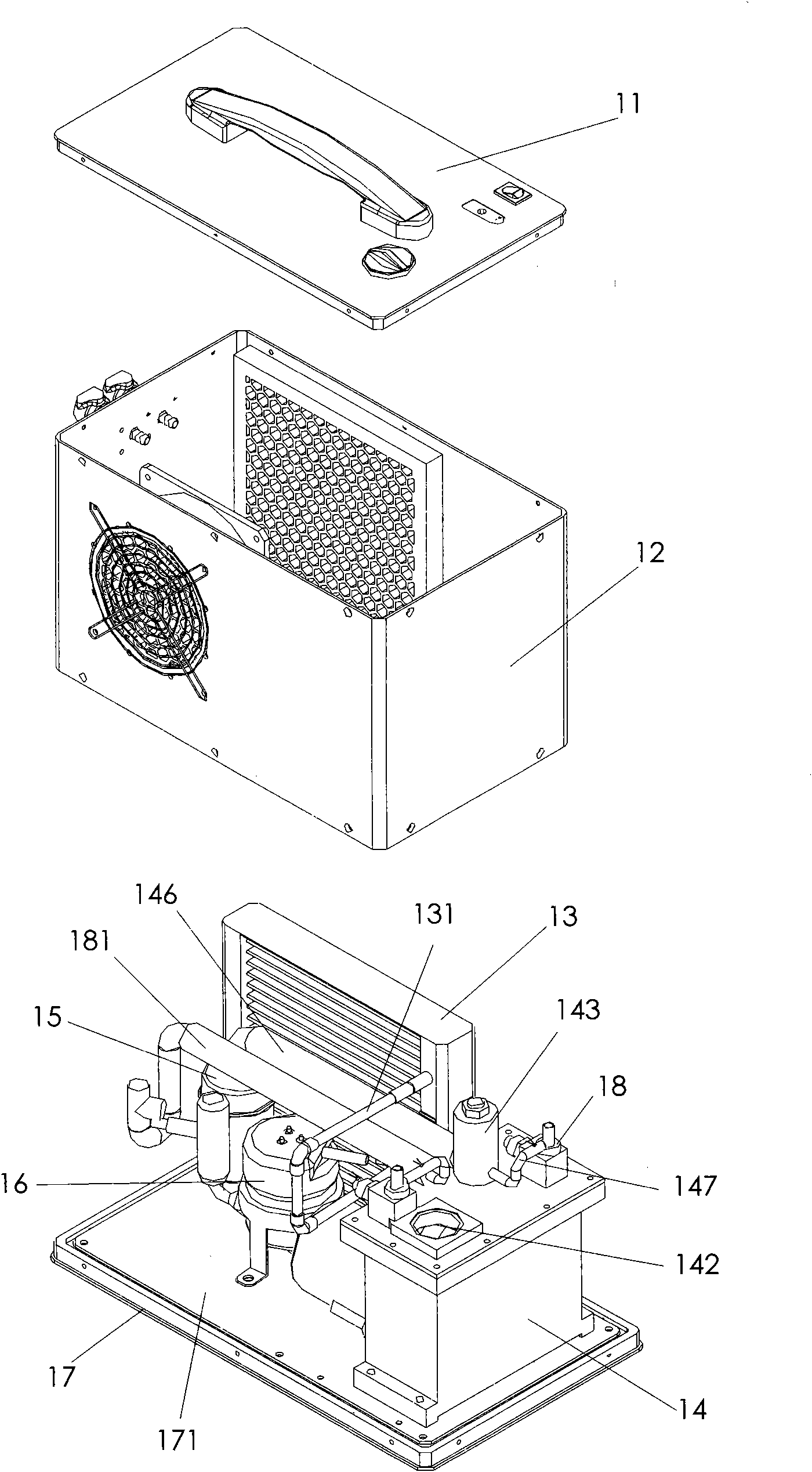 Microclimate human body cooling system and refrigerating system thereof