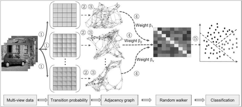 Multi-view semi-supervised classification method for rapid seed random walk