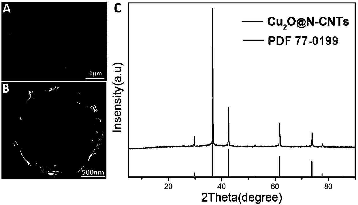 Visible light driven Cu2O@N-CNTs compound microsphere motor taking glucose as fuel and preparation method thereof