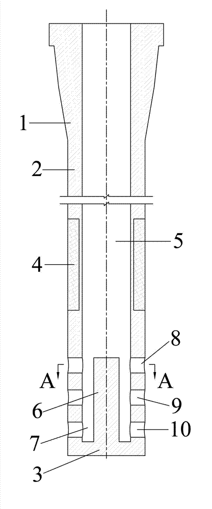 Multi-hole continuous-casting submersed nozzle for square and round billets
