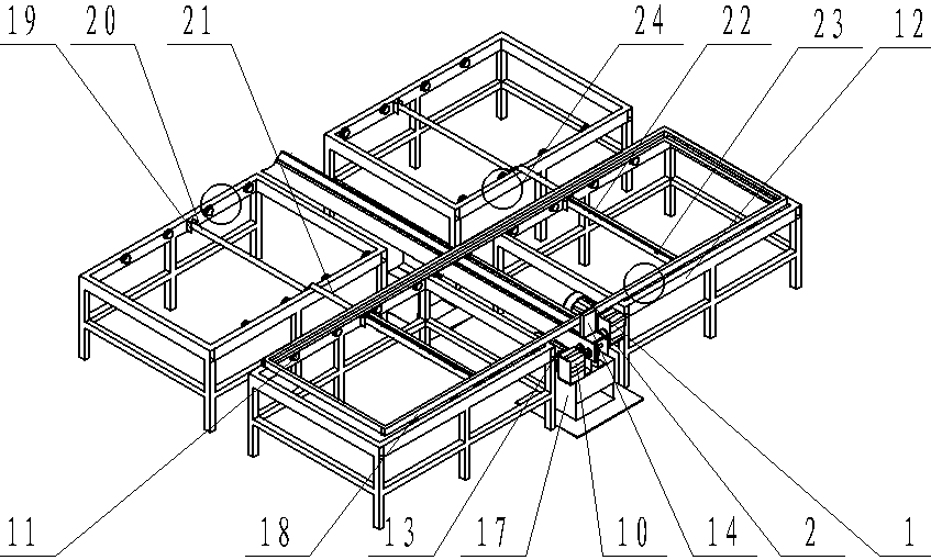 Double-chain push-plate type seedbed internal logistic system reciprocating movement device