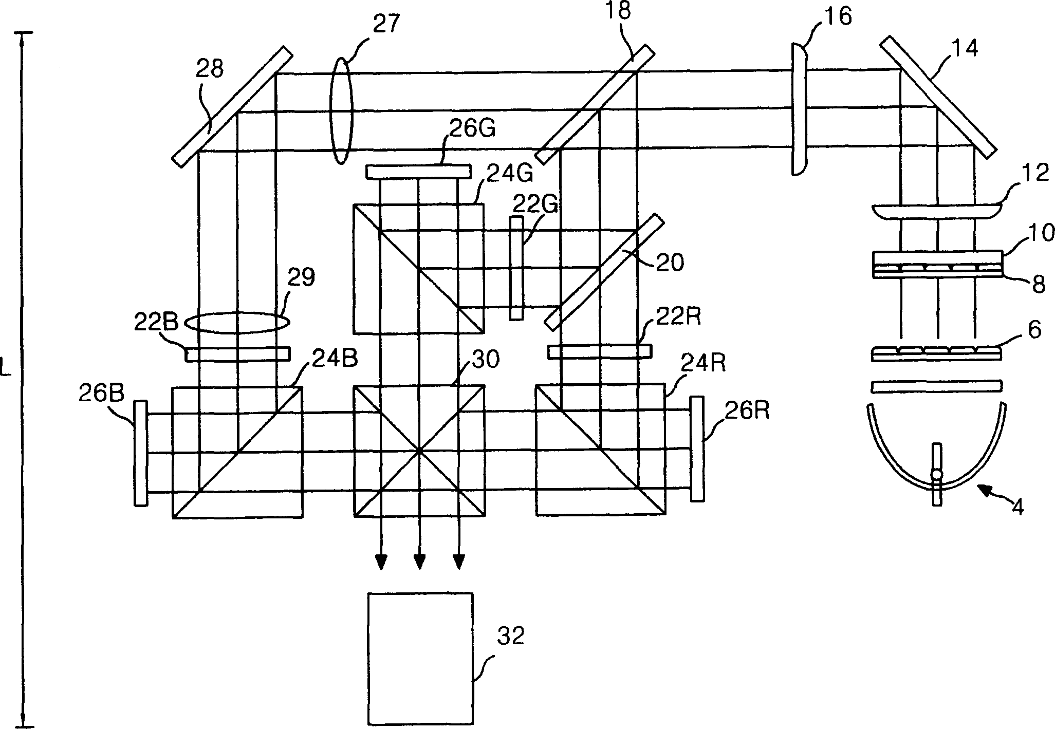 Optical system of liquid crystal projector