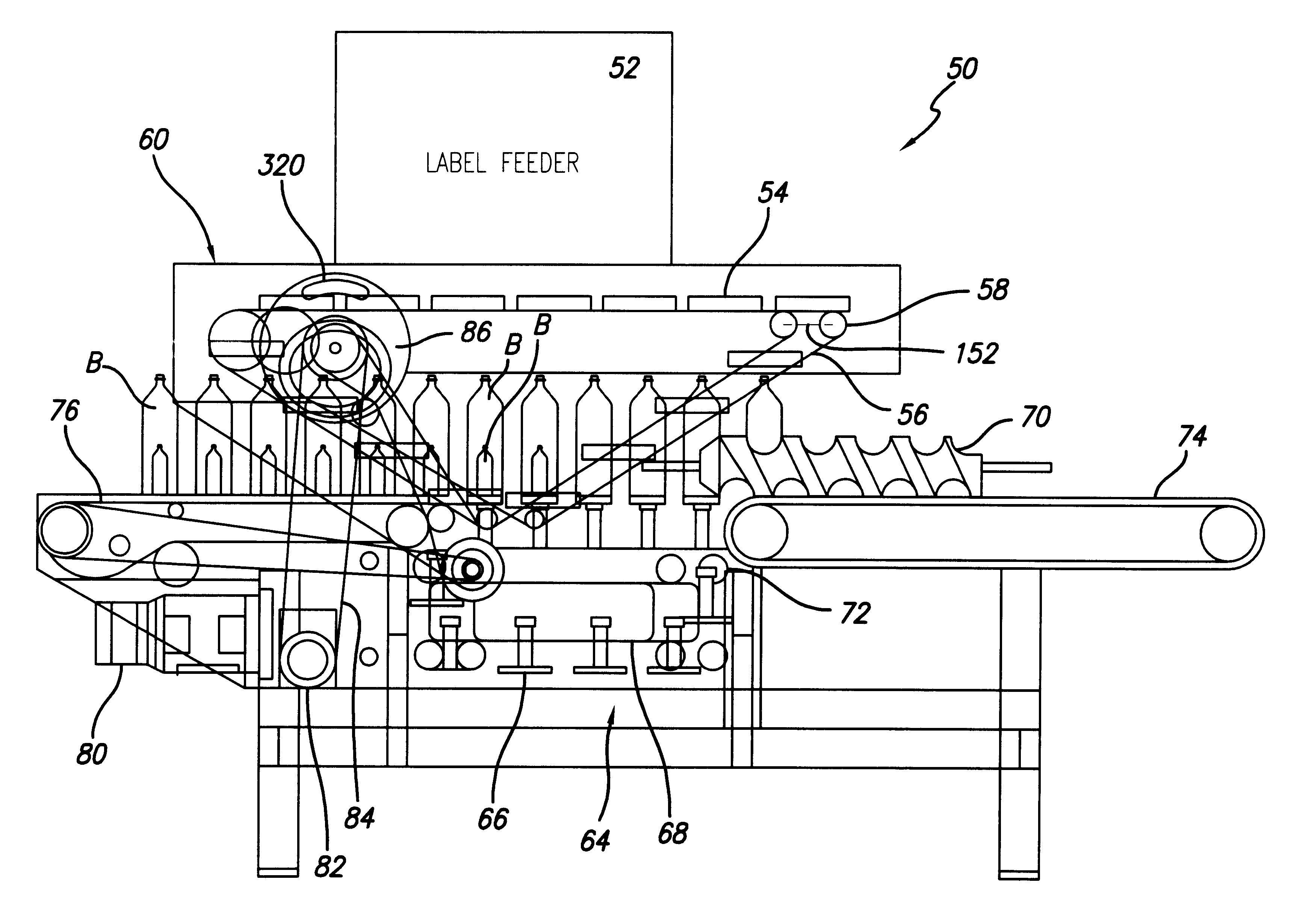 In-line continuous feed sleeve labeling machine and method