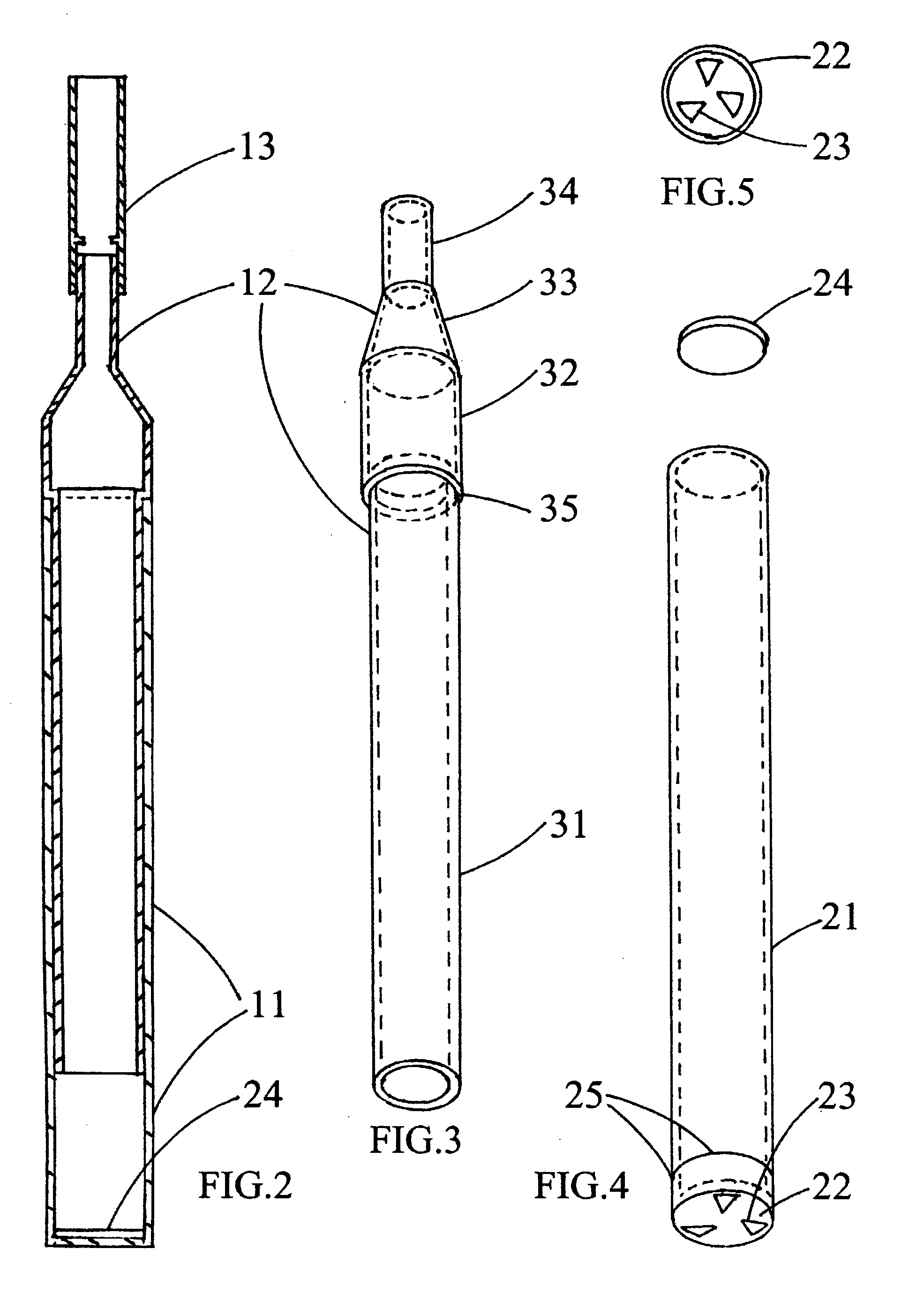 Launching device and disposable cartridge containing confetti, paper discs or fluid