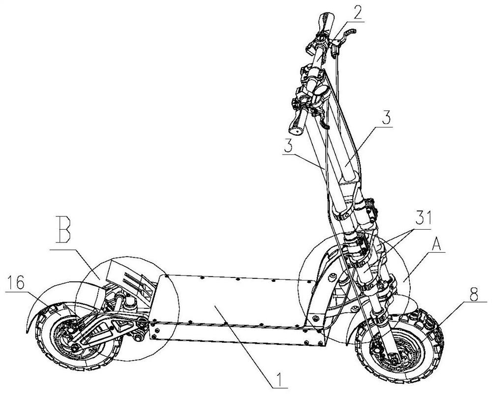 Front damping structure of scooter and scooter