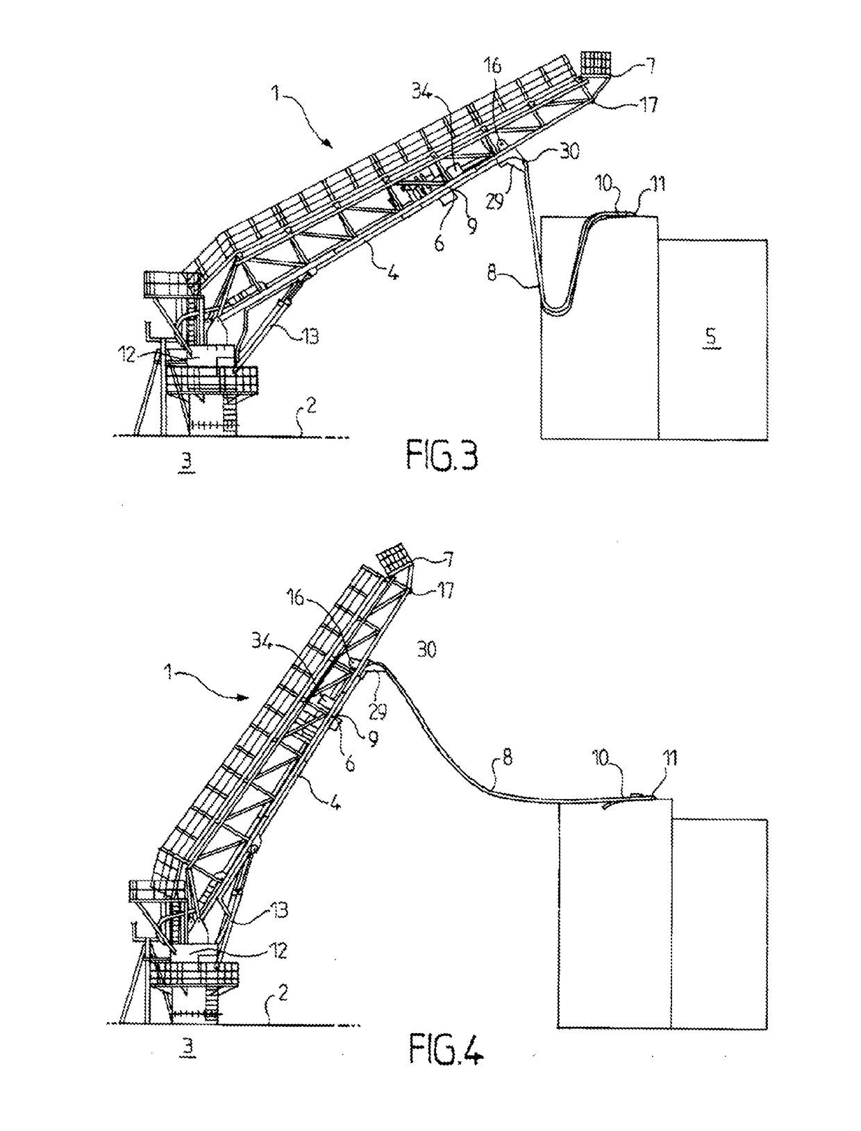 System for transferring fluid between a ship and a facility, such as a client ship