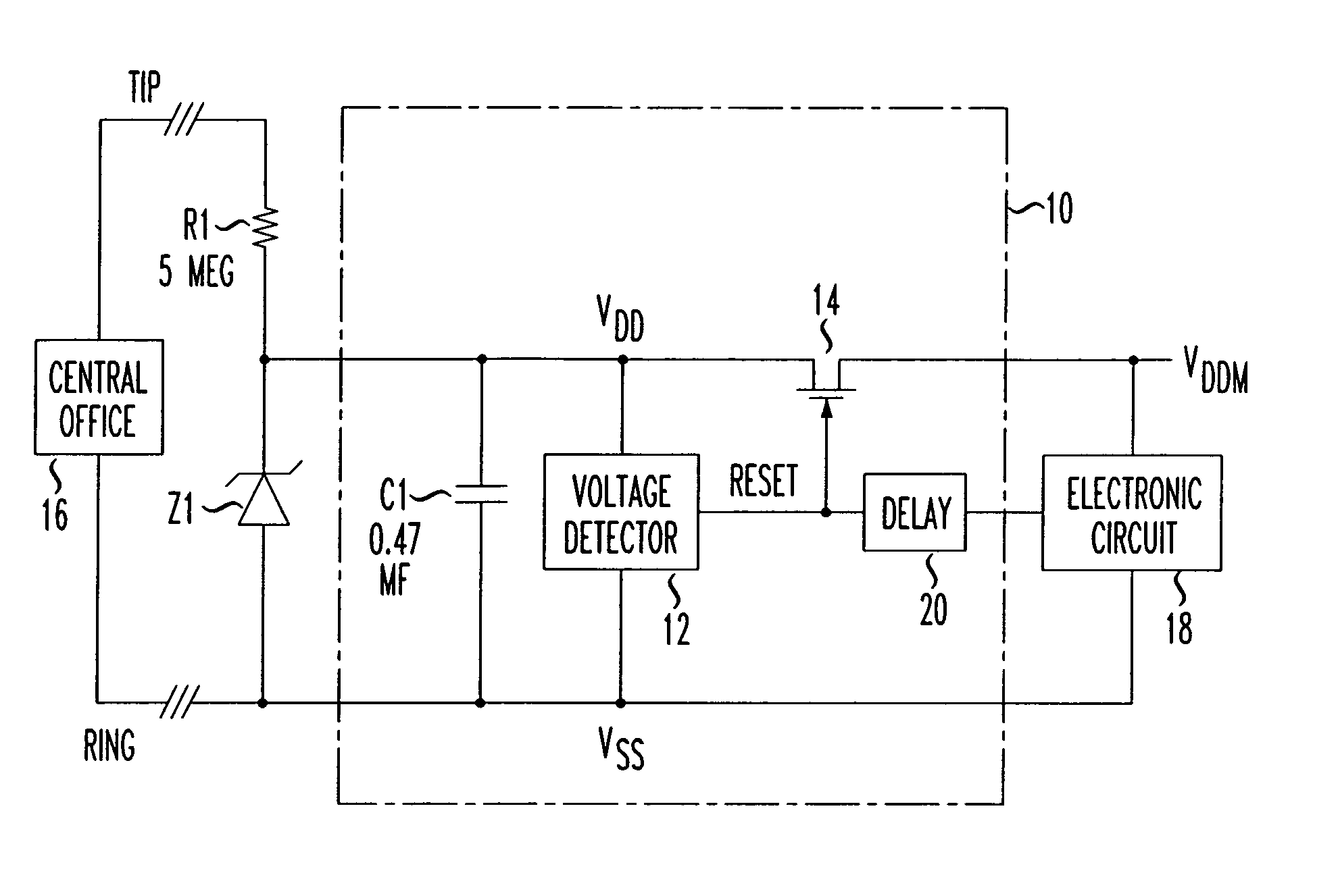 Power up reset circuit for line powered circuit