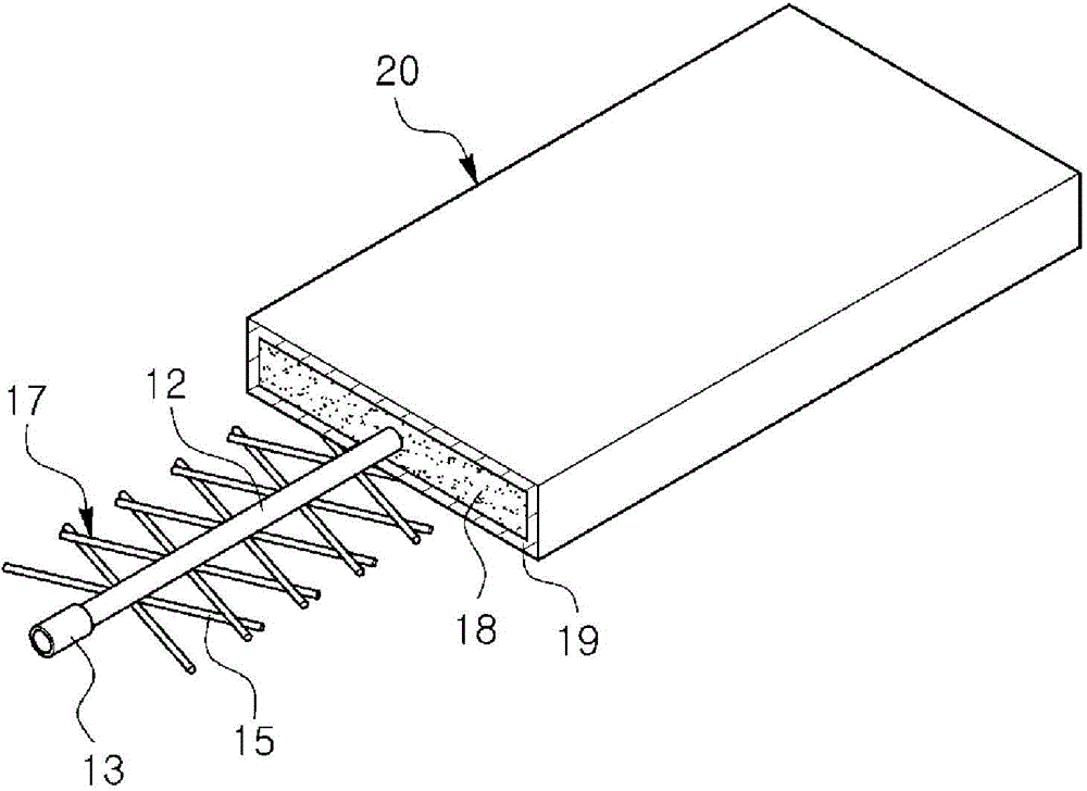 Conductive concrete grounding part employing branch pipe and manufacturing device for conductive concrete grounding part