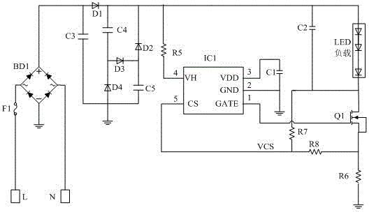 LED drive device with valley fill circuit