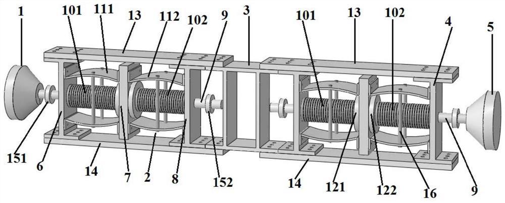 A self-resetting double-bow pair-pull double energy-dissipating support device