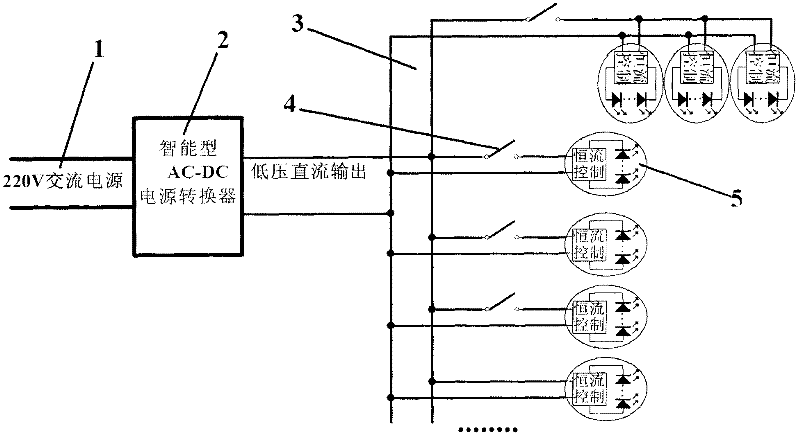 Low-power illuminating system with LED (light-emitting diode) lamps