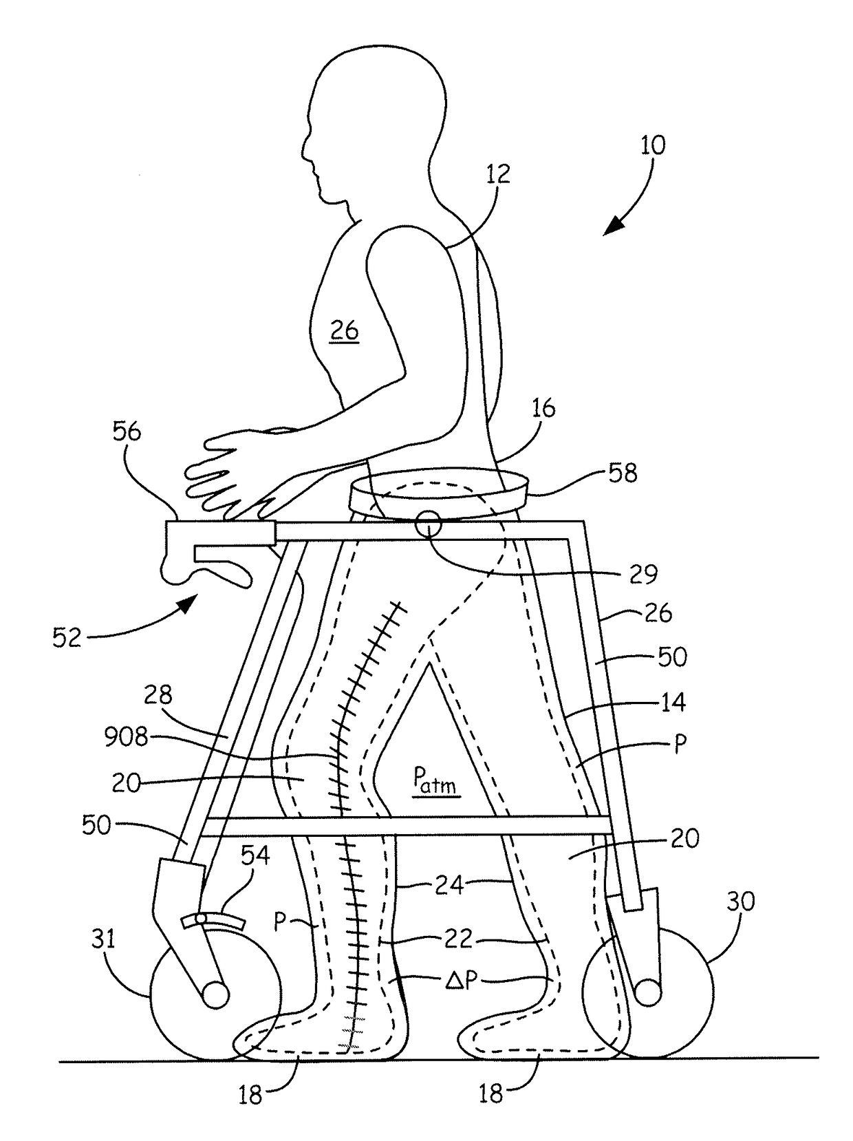 Body lift-assist walker device