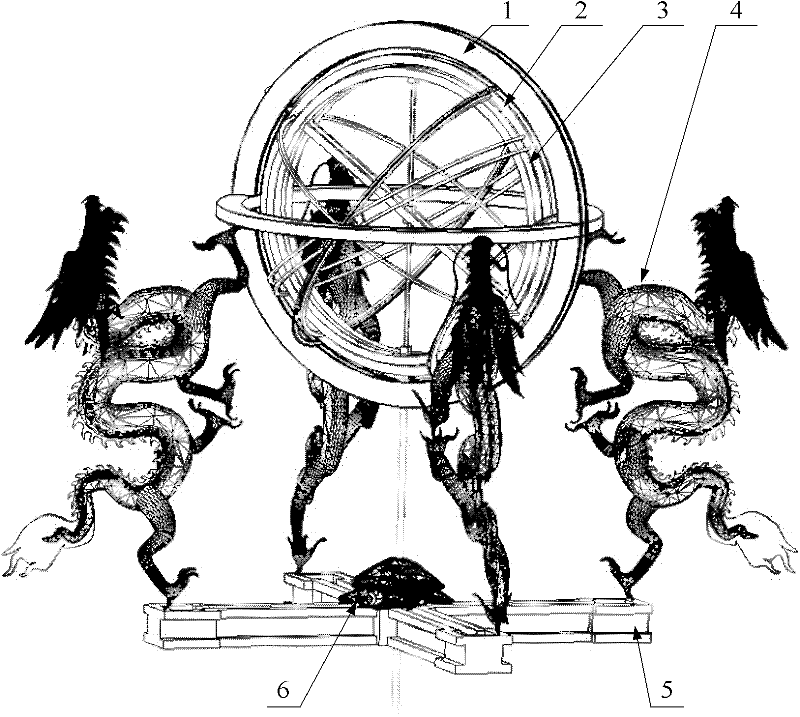 Structure of armillary sphere system for ancient water-powered astronomical clock tower