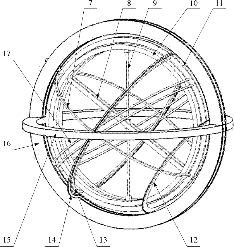 Structure of armillary sphere system for ancient water-powered astronomical clock tower