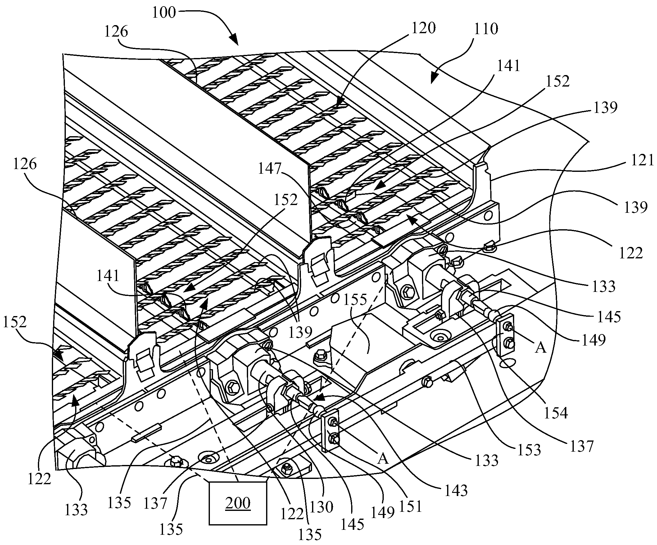 Flexible louver opening adjustment mechanism for a pivoting combine harvester cleaning element
