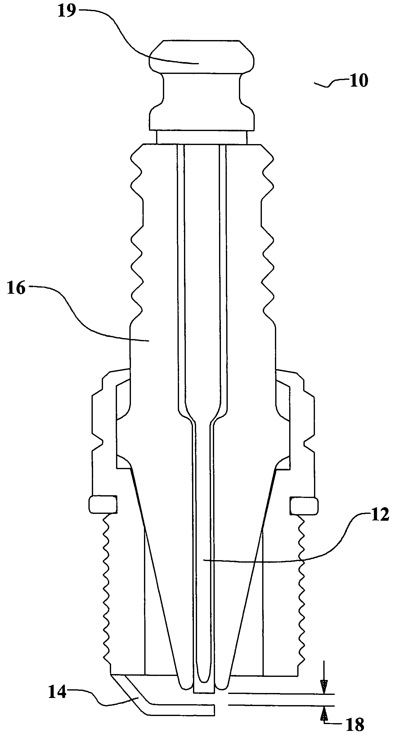 Low cost spark plug manufactured from conductive loaded resin-based materials