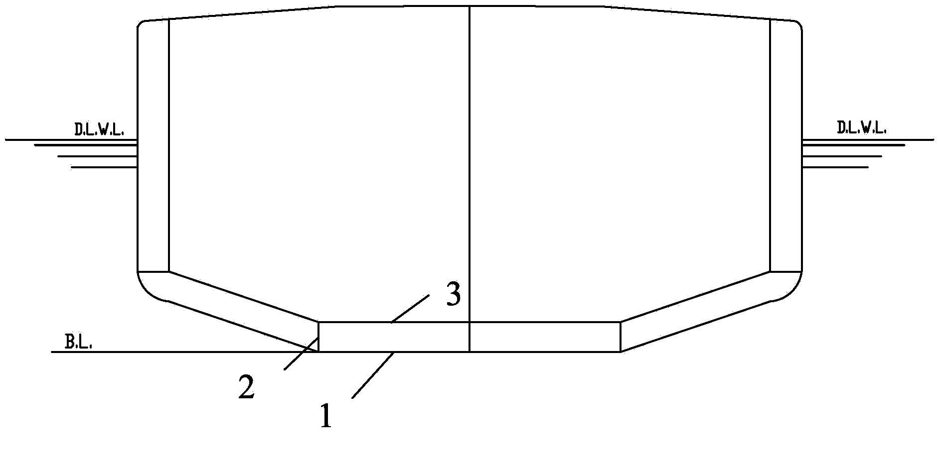 Slanted double-bottom ship based on bevel alignment