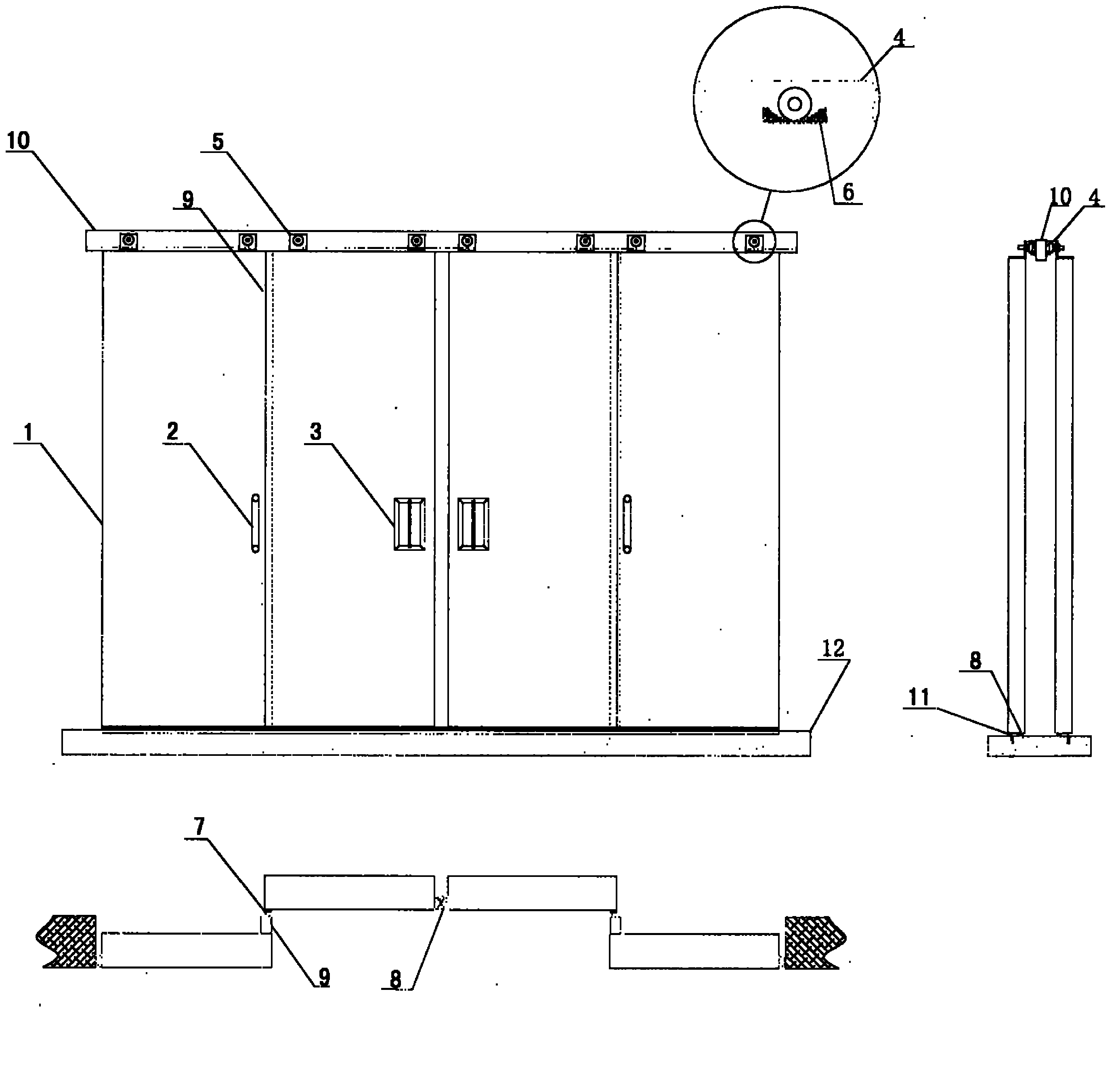 Quadruple horizontal moving heat preserving door