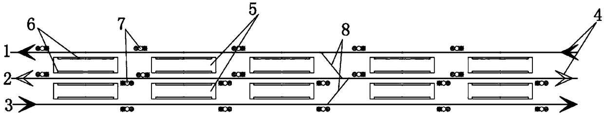 Metro line structure adopting double islands and three main lines and application scheme thereof