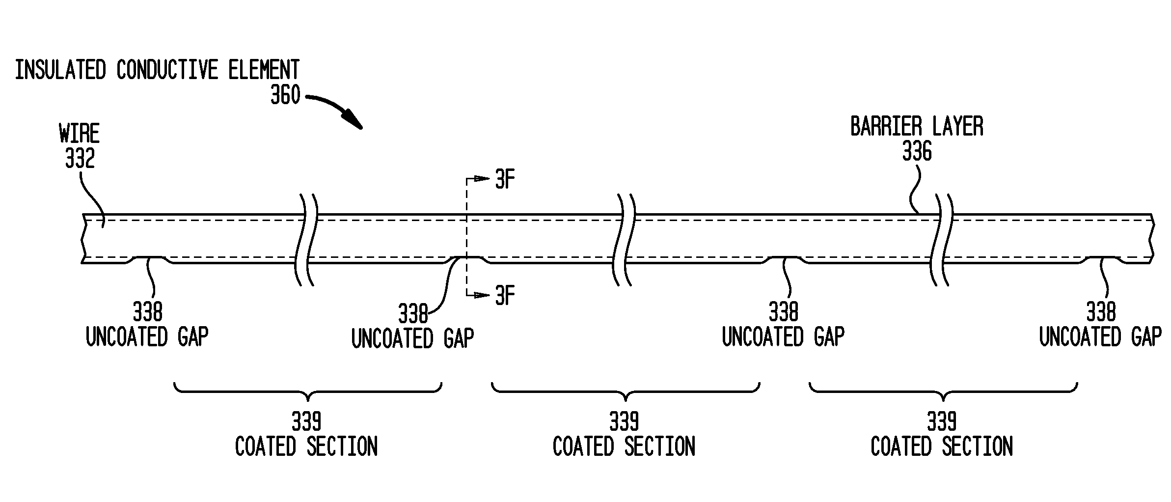 Insulated conductive element having a substantially continuous barrier layer formed through continuous vapor deposition