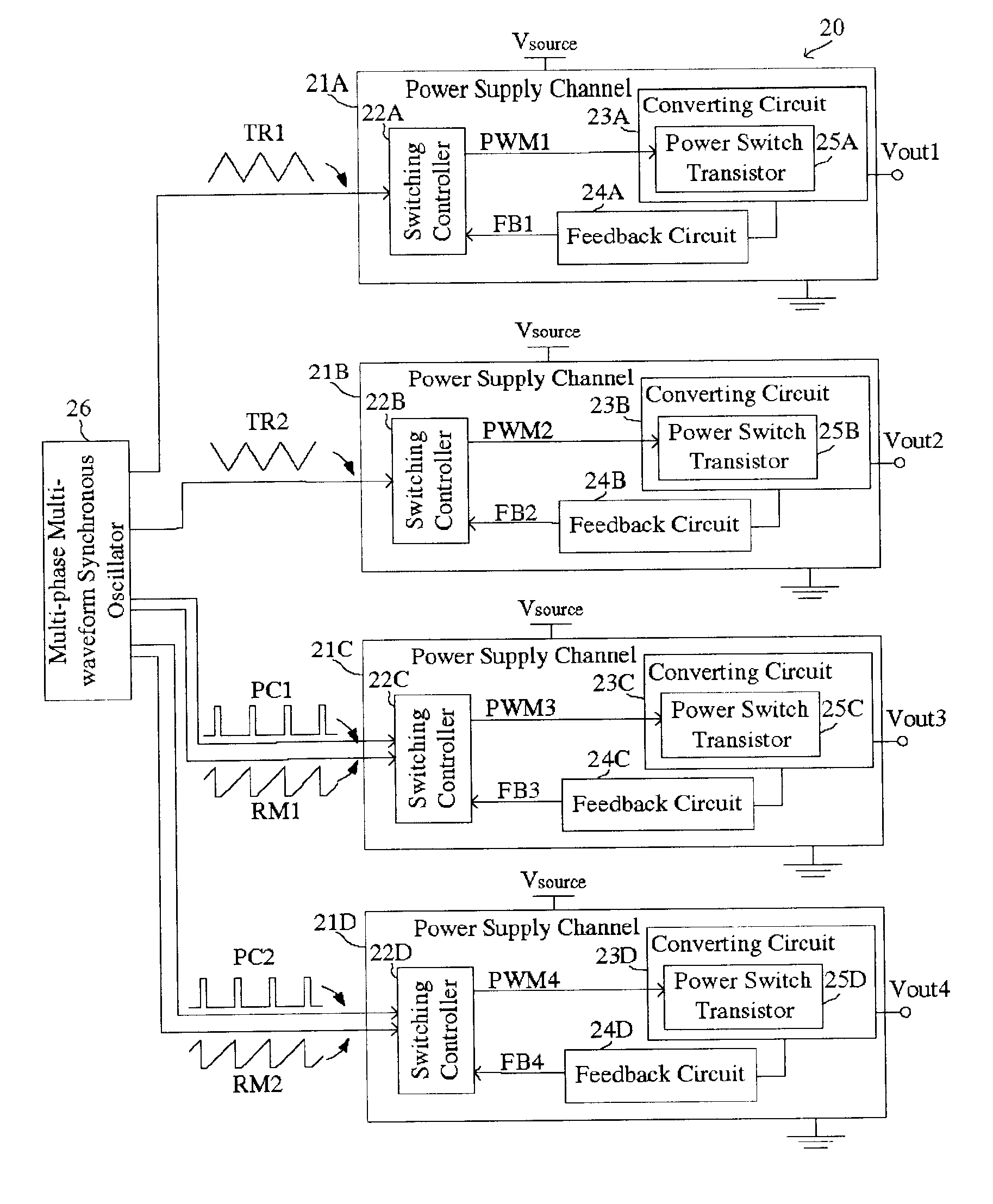 Switching DC-to-DC converter with multiple output voltages