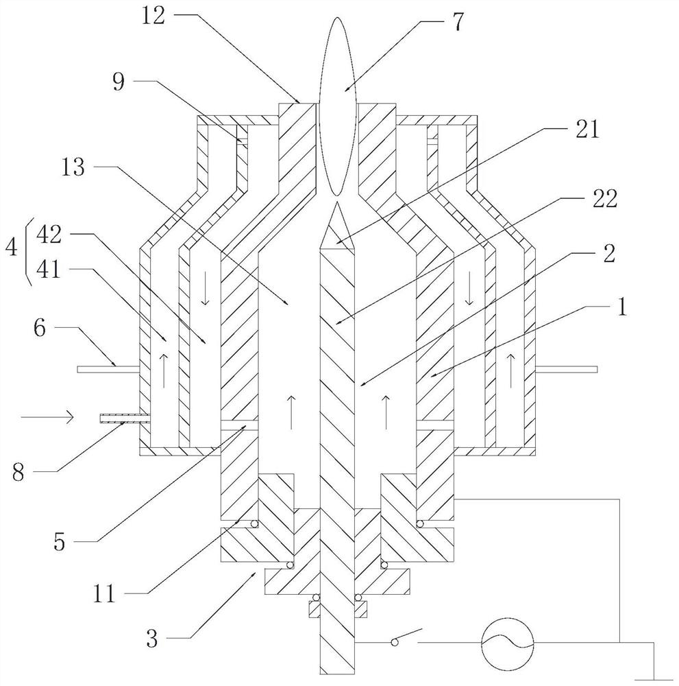 High-frequency plasma combustion nozzle based on ammonia gas and application