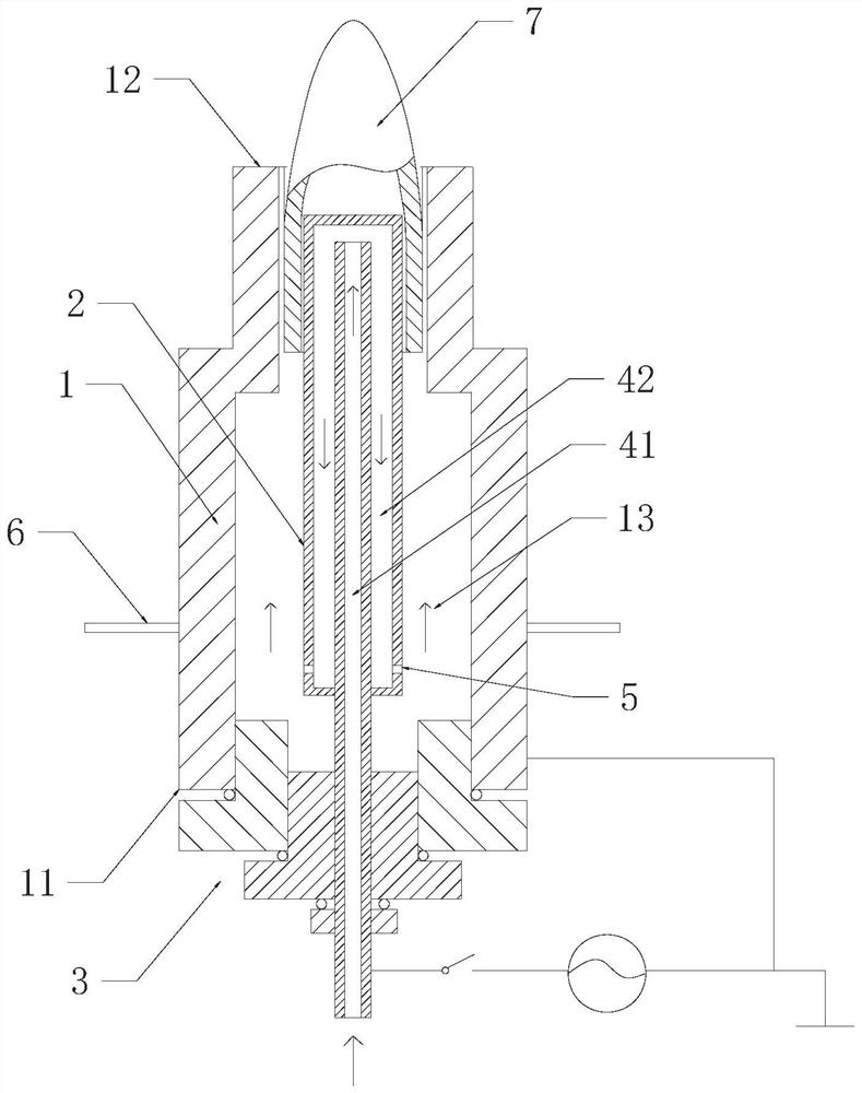 High-frequency plasma combustion nozzle based on ammonia gas and application