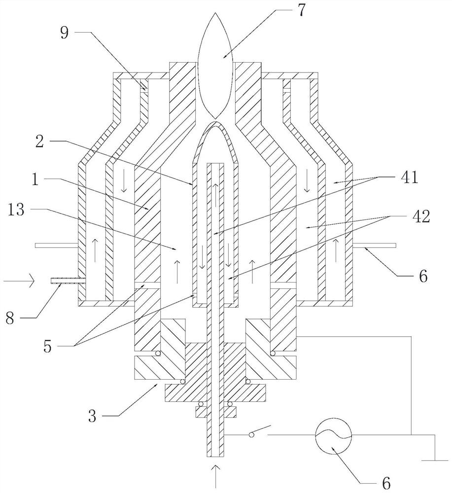 High-frequency plasma combustion nozzle based on ammonia gas and application